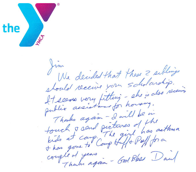 Camp Child YMCA Thank-You Letter