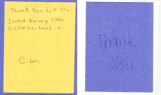 Warm winter clothes - childrens' thank-you cards